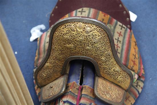 A Chinese gilt bronze mounted saddle, total length 64cm